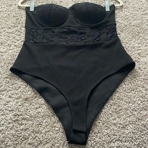 Black Corset Top Bustier Lace Body Suit Fairy Grunge Femme Fatale Large